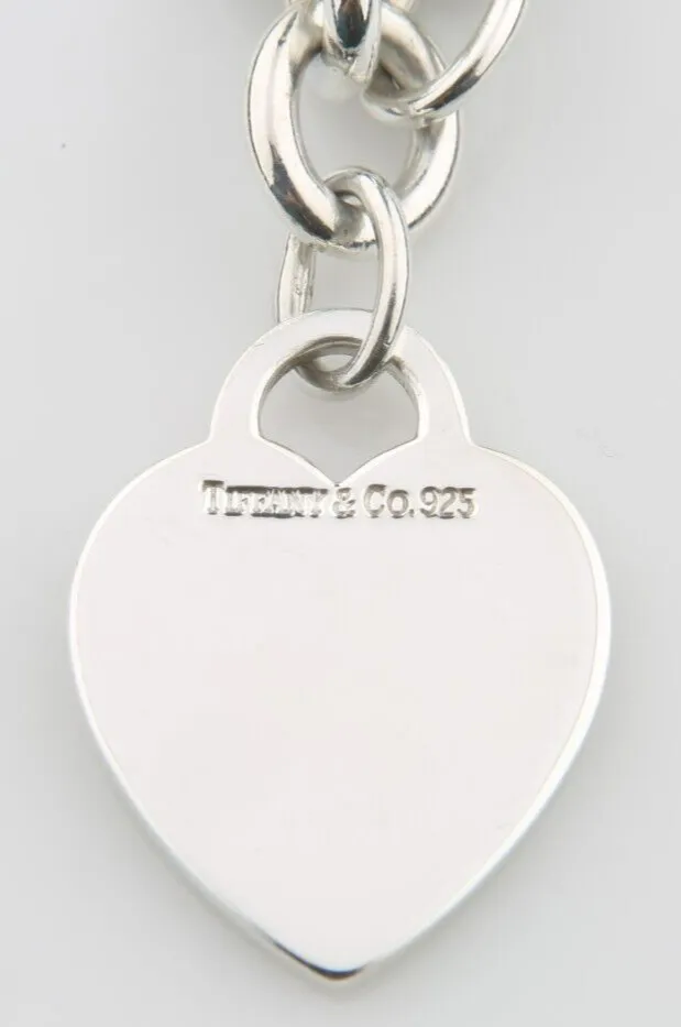 Tiffany & Co. Sterling Silver Blank Heart Tag Charm Bracelet 7.75"