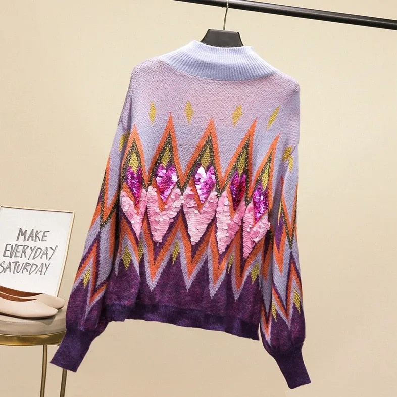 Top Retro Turtleneck Sweater Women