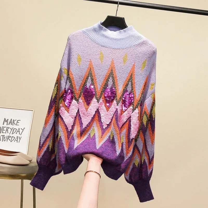 Top Retro Turtleneck Sweater Women
