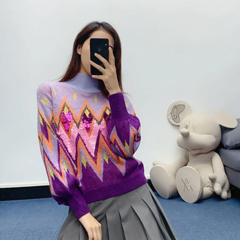Top Retro Turtleneck Sweater Women