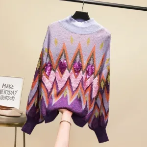Top Retro Turtleneck Sweater Women