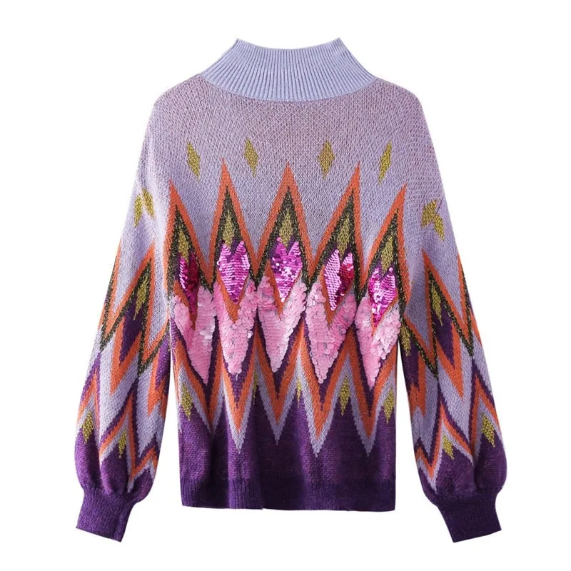 Top Retro Turtleneck Sweater Women