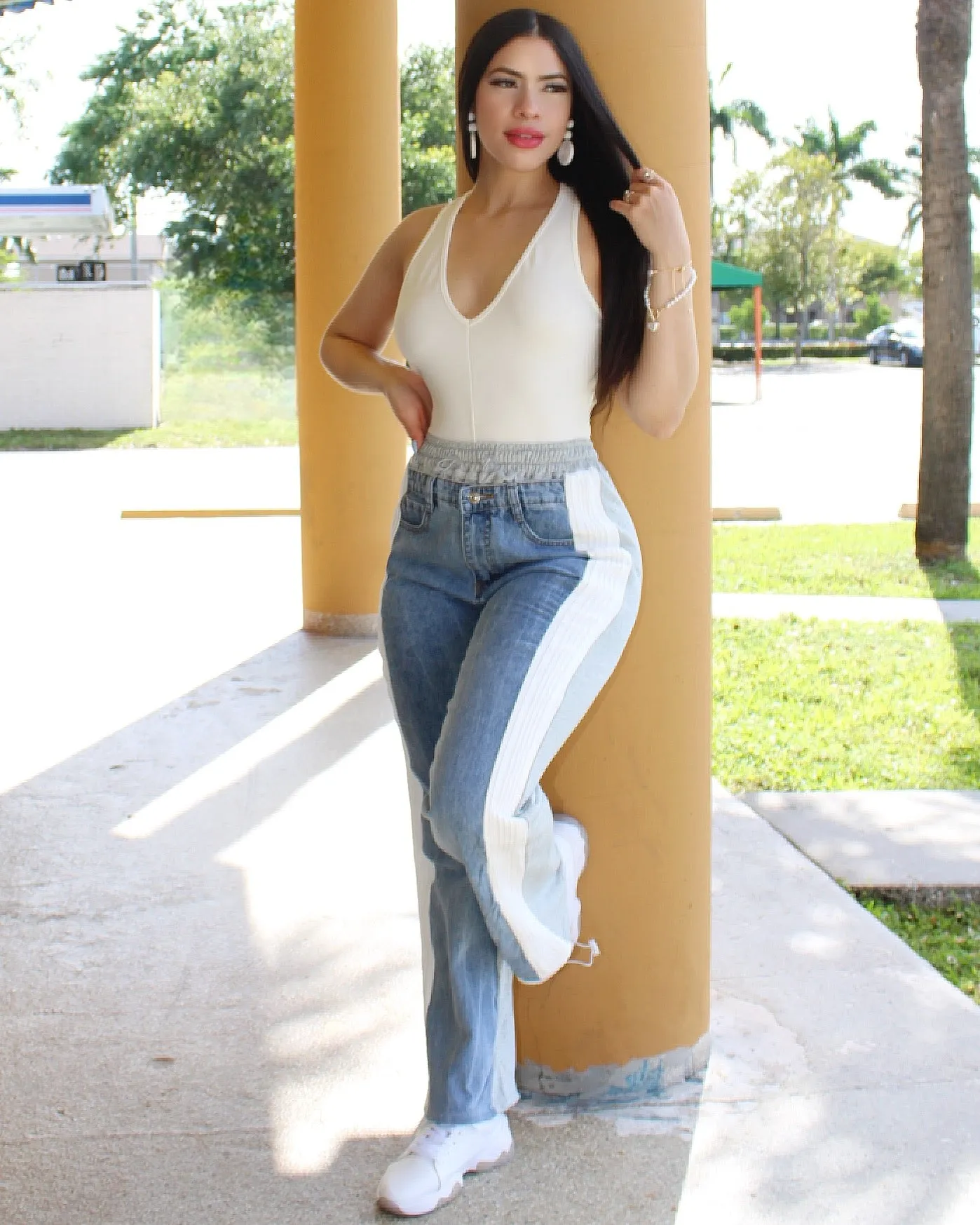 Toscana Two Tone Stripes on the Sides Jean Jogger Pants