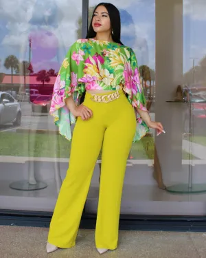 Touch Of Style Chain Embellished Palazzo Pants Lime