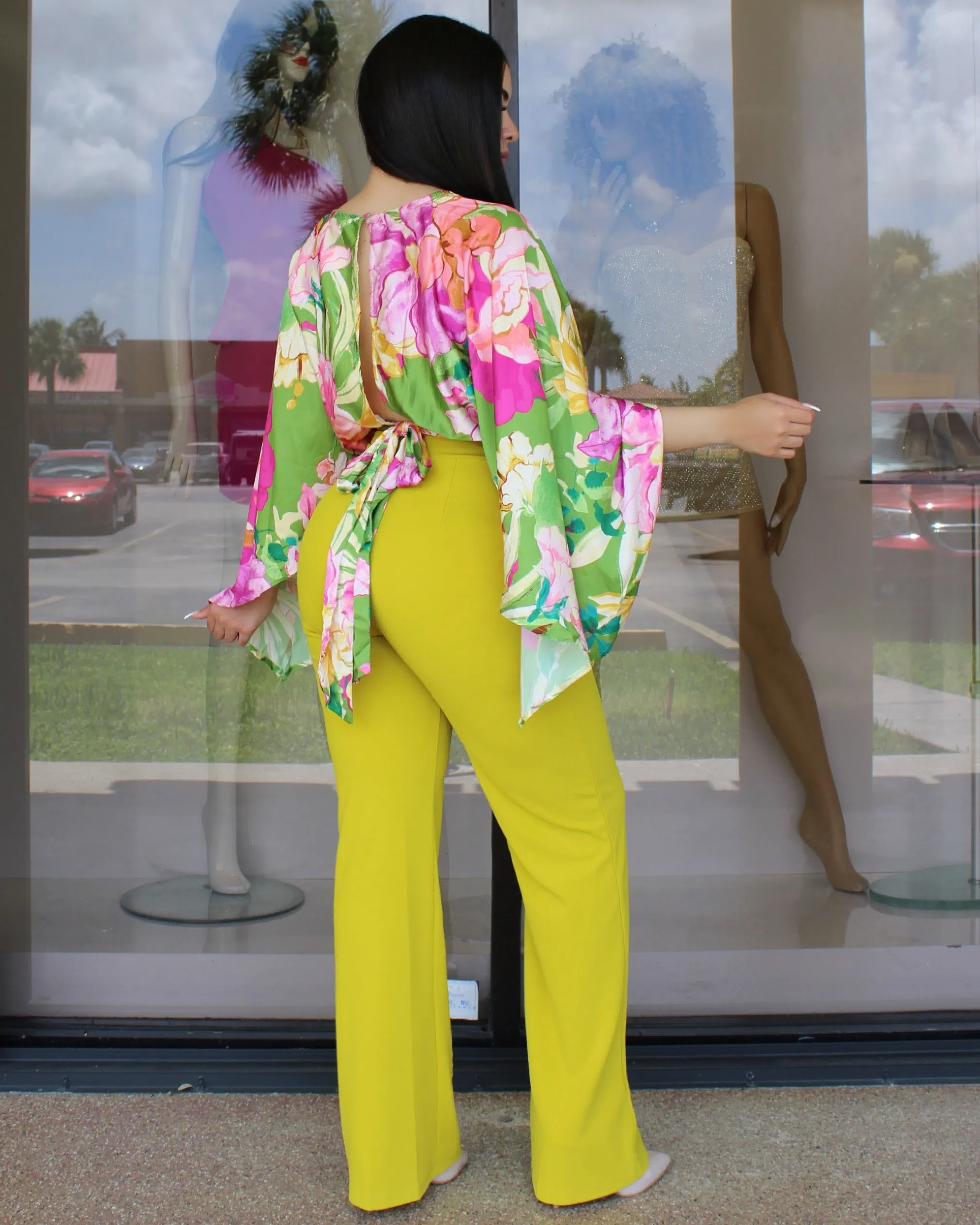 Touch Of Style Chain Embellished Palazzo Pants Lime