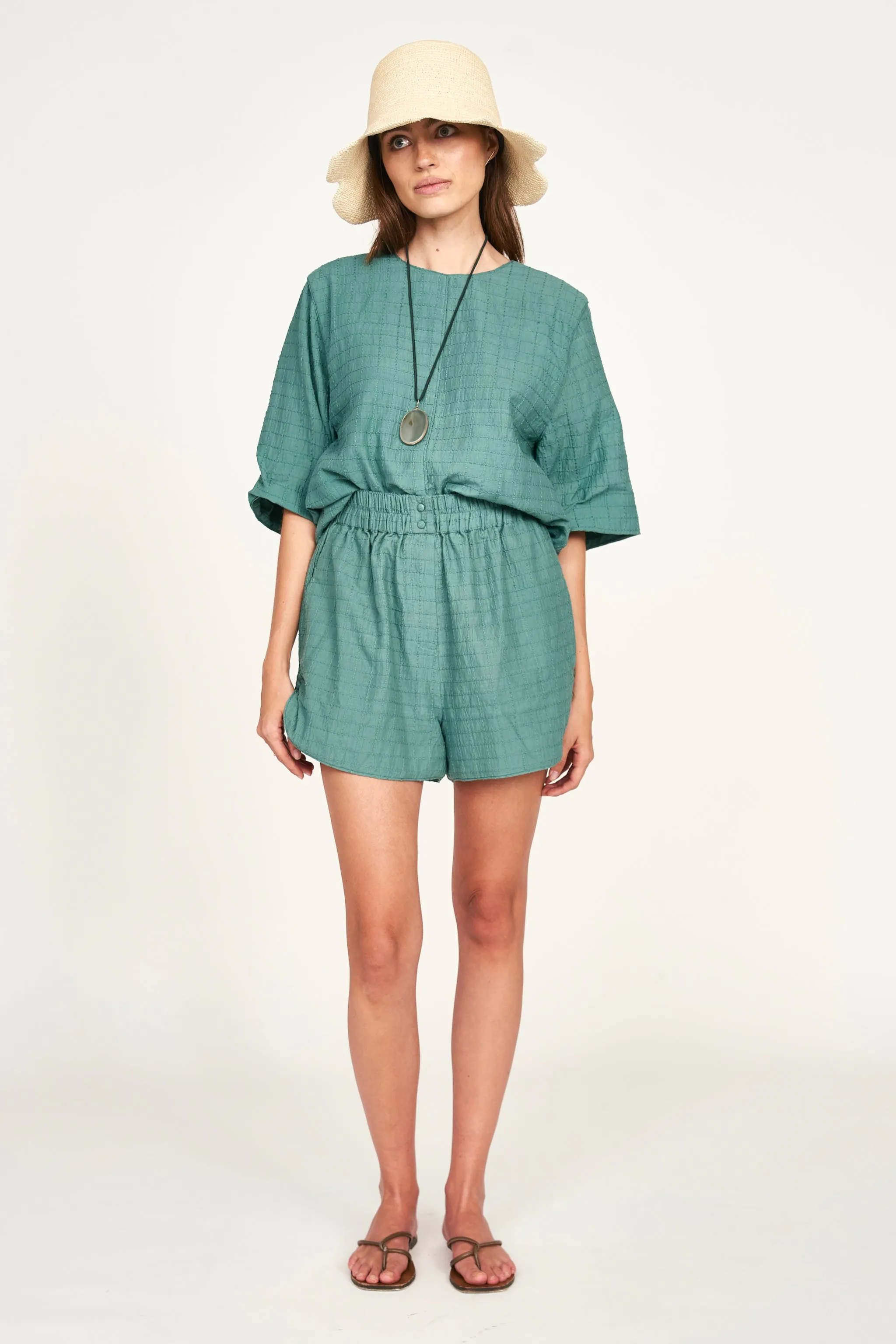 Track Shorts in Teal Stitch