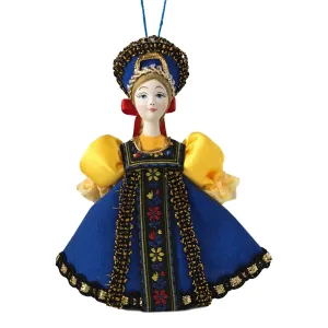 Traditional Blue Dress Christmas Ornament Doll
