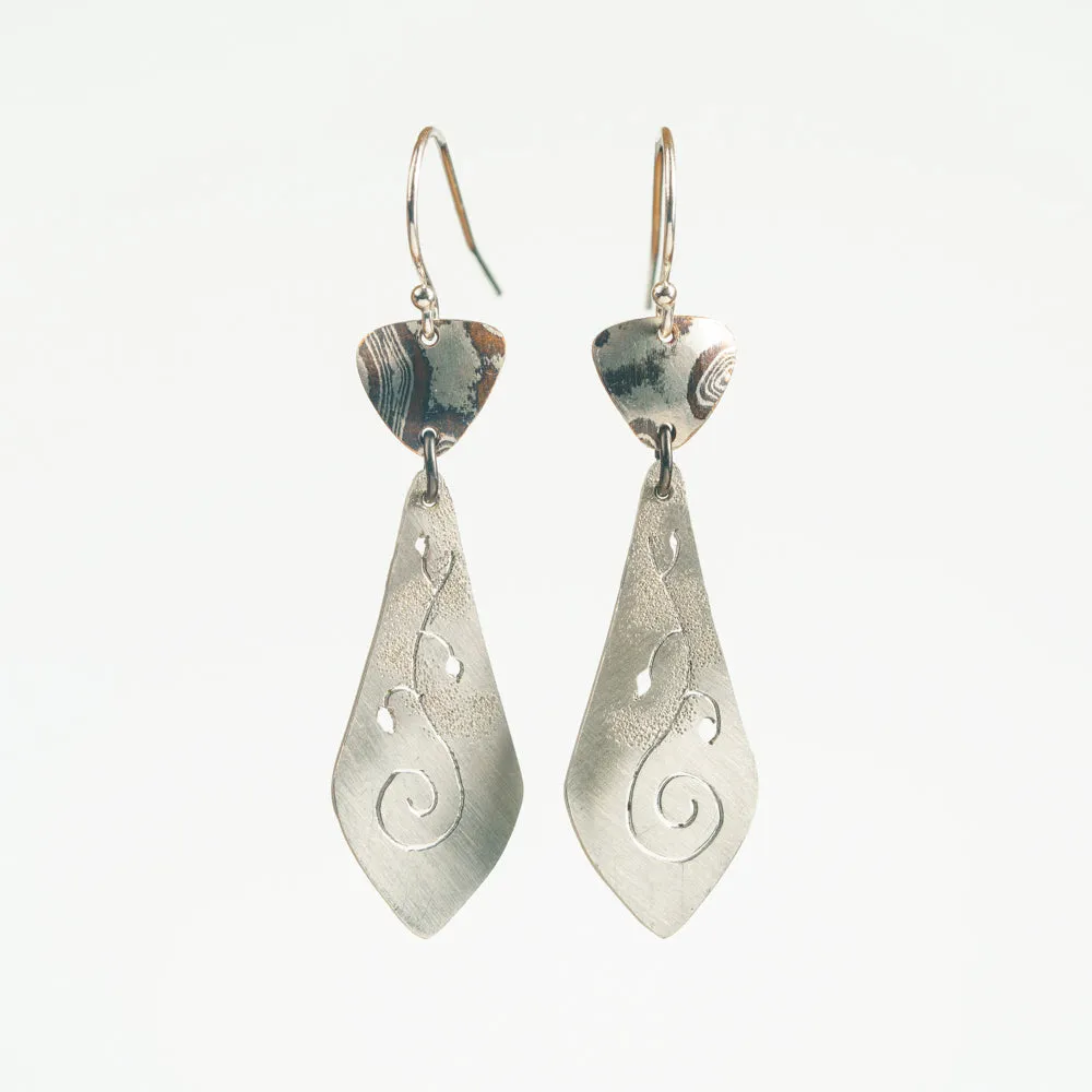 Treescape Earrings with Mokume Gane Shields