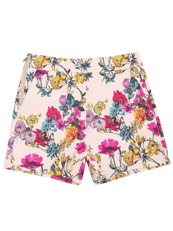 Trendy Side Zipper High Waisted Floral Shorts