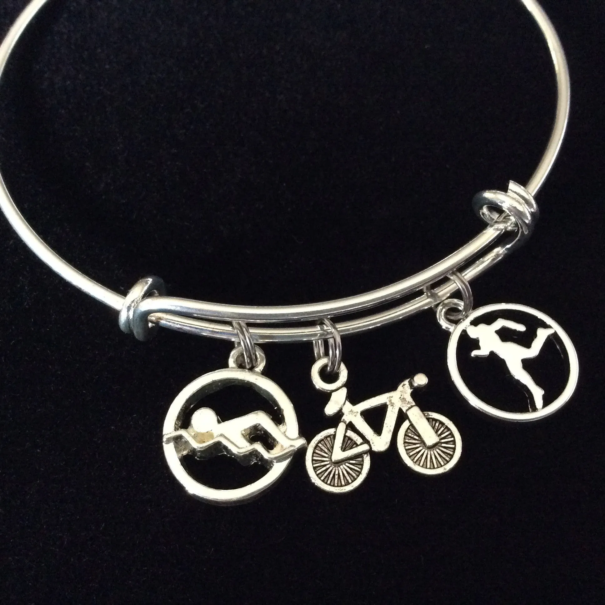 Triathlon Swim Bike Run Expandable Charm Bracelet Adjustable Bangle Athletic Sports Accomplishment Gift