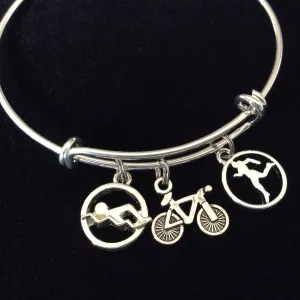 Triathlon Swim Bike Run Expandable Charm Bracelet Adjustable Bangle Athletic Sports Accomplishment Gift