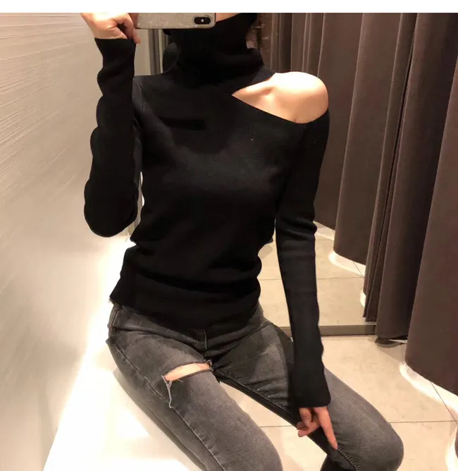 Turtleneck Open Shoulder Sweaters