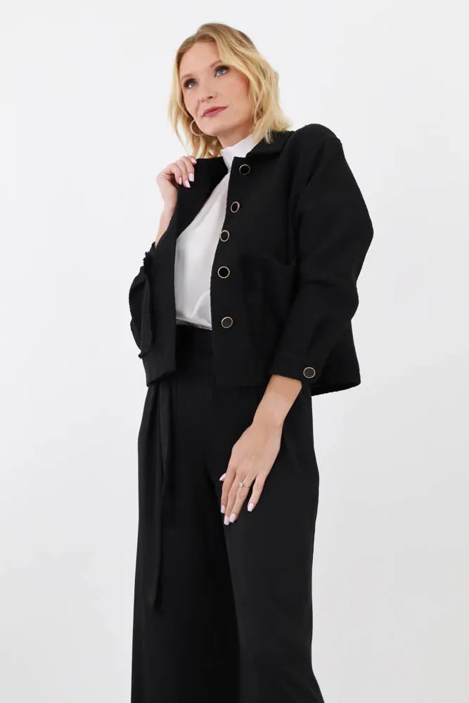 Tweed Jacket With Pocket -Black