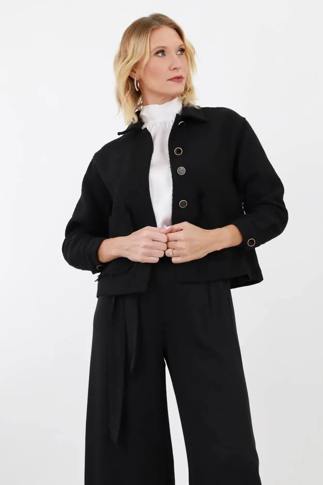 Tweed Jacket With Pocket -Black