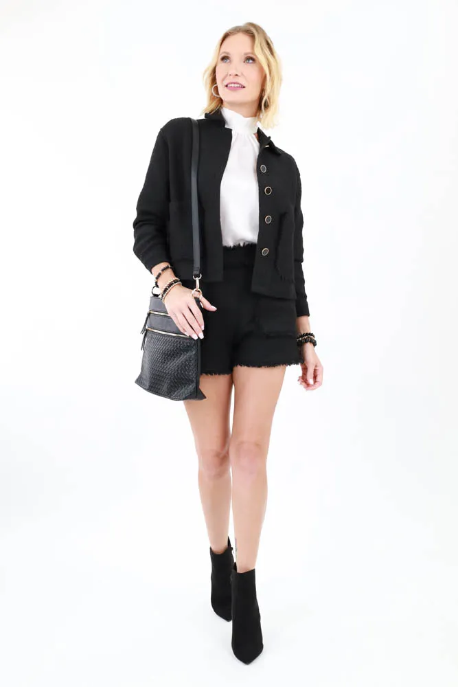 Tweed Jacket With Pocket -Black