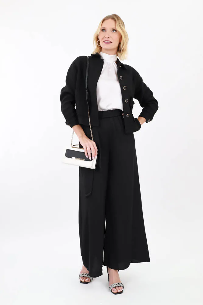 Tweed Jacket With Pocket -Black
