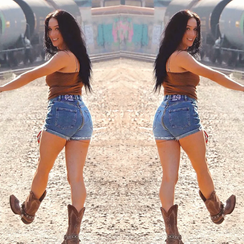 Two Tone High Waisted Denim Shorts - Full Back Zipper - The Vivian