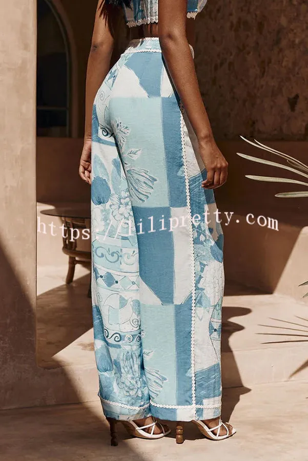Tyra Ric Rac Trims Unique Print Pocket Wide Leg Pants