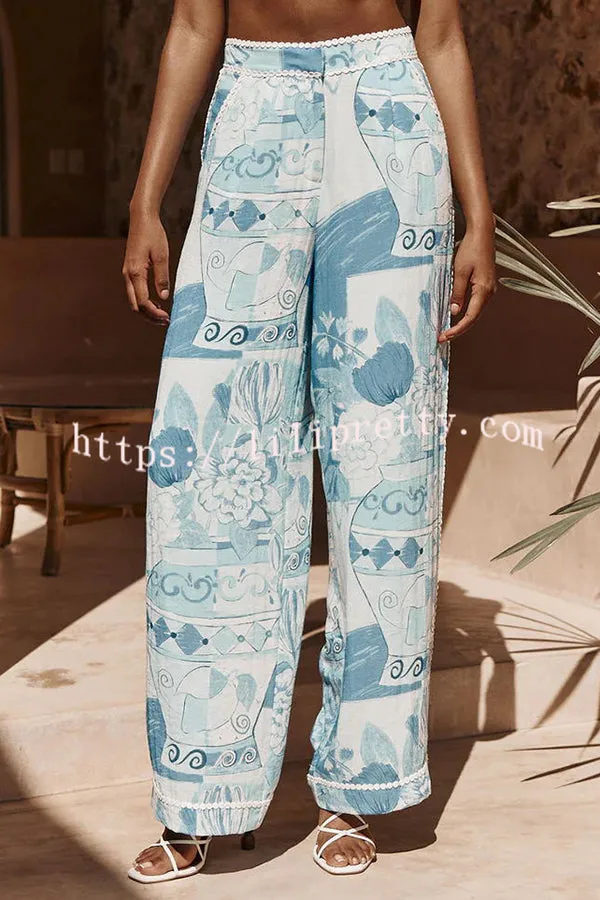 Tyra Ric Rac Trims Unique Print Pocket Wide Leg Pants