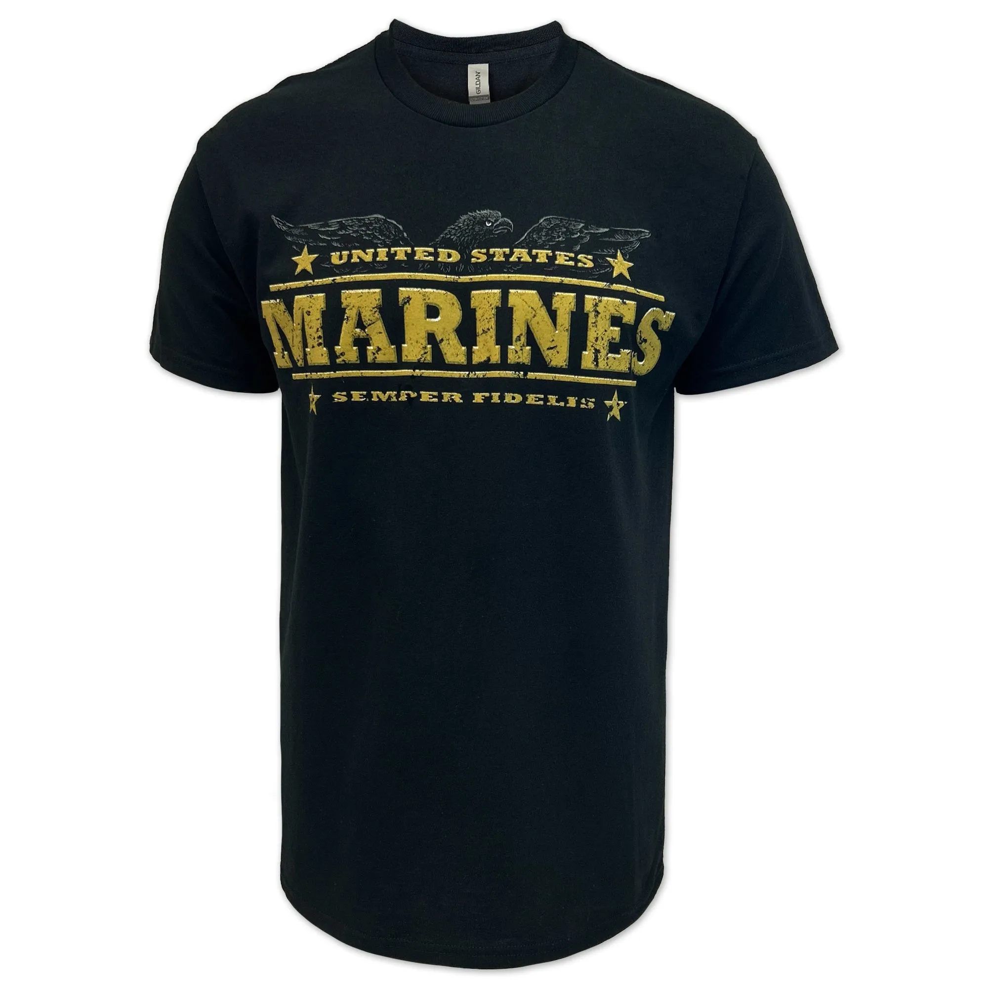 United States Marines Distressed Print Eagle T-Shirt (Black)