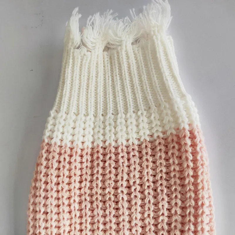 V-neck Rainbow Striped Pullover Tassel Loose Irregular Sweater