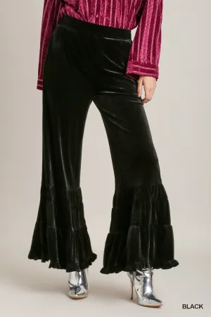 Valerie Solid Velvet Long Ruffle Tiered Pants