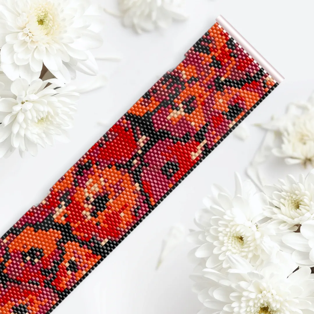 Vertical Peyote Pattern - Bracelet COQUELICOT