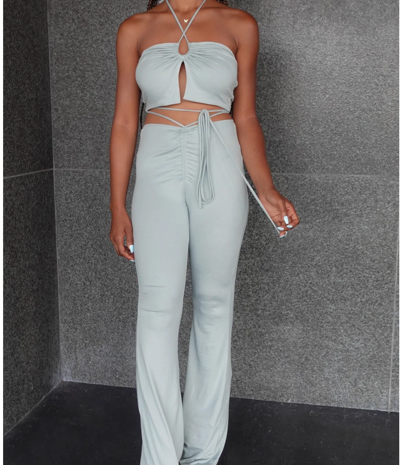 Viva Cross Up Flare Pants(Sage)