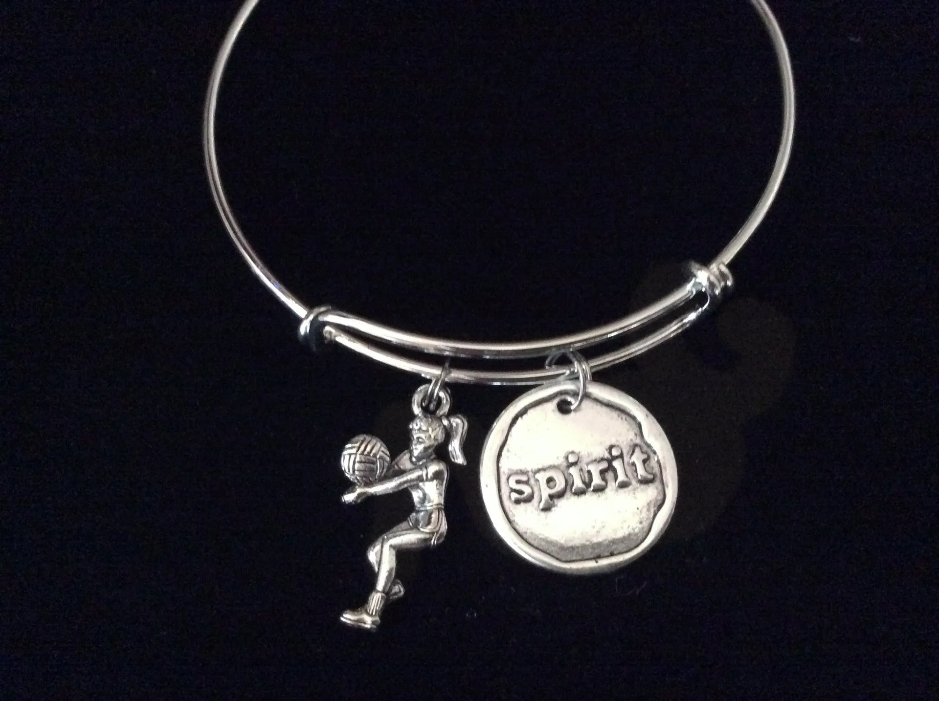 Volleyball Spirit Expandable Charm Bracelet Adjustable Silver Wire Bangle Sports Team Gift Trendy