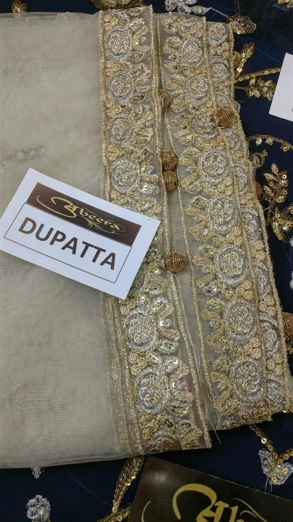 Walima Chiffon Dresses - Embroidered Net Dupatta - Replica - Unstitched