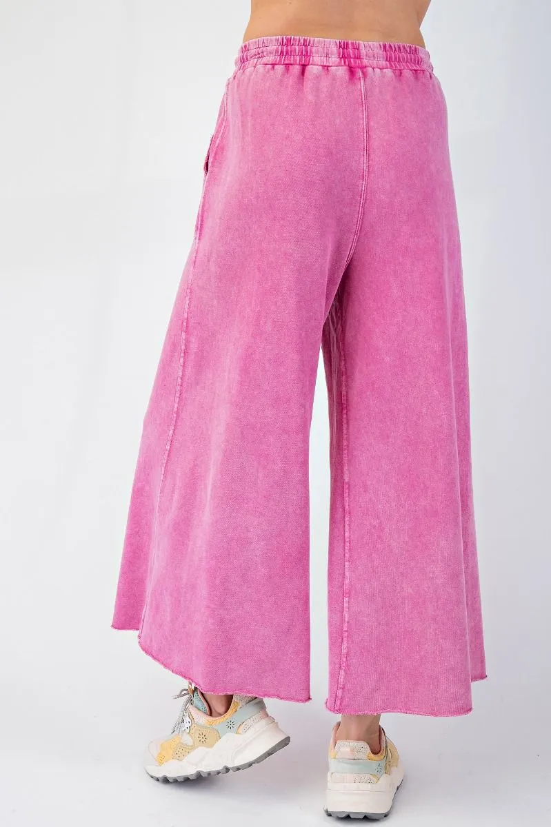 Washed Terry Knit Wide Leg Pants - Pink