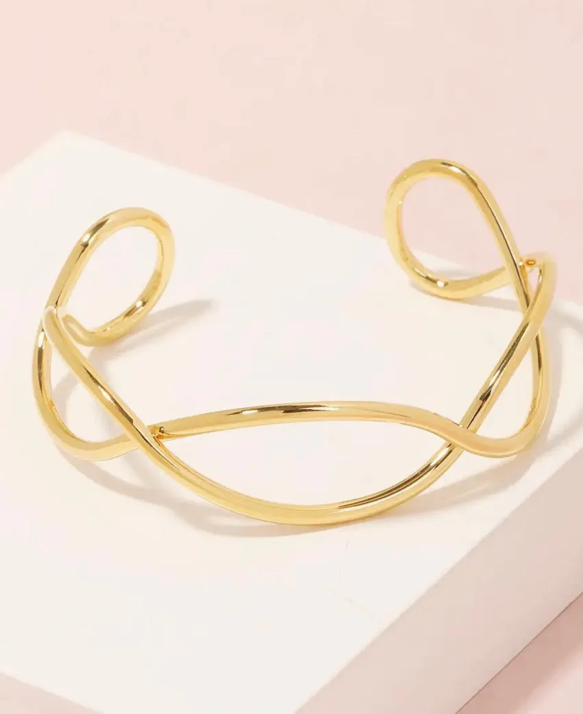 Wavy Metallic Wire Layered Cuff Bracelet