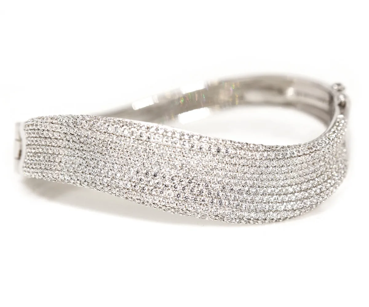 Wavy Pave Crystal Hinge Cuff Bracelet