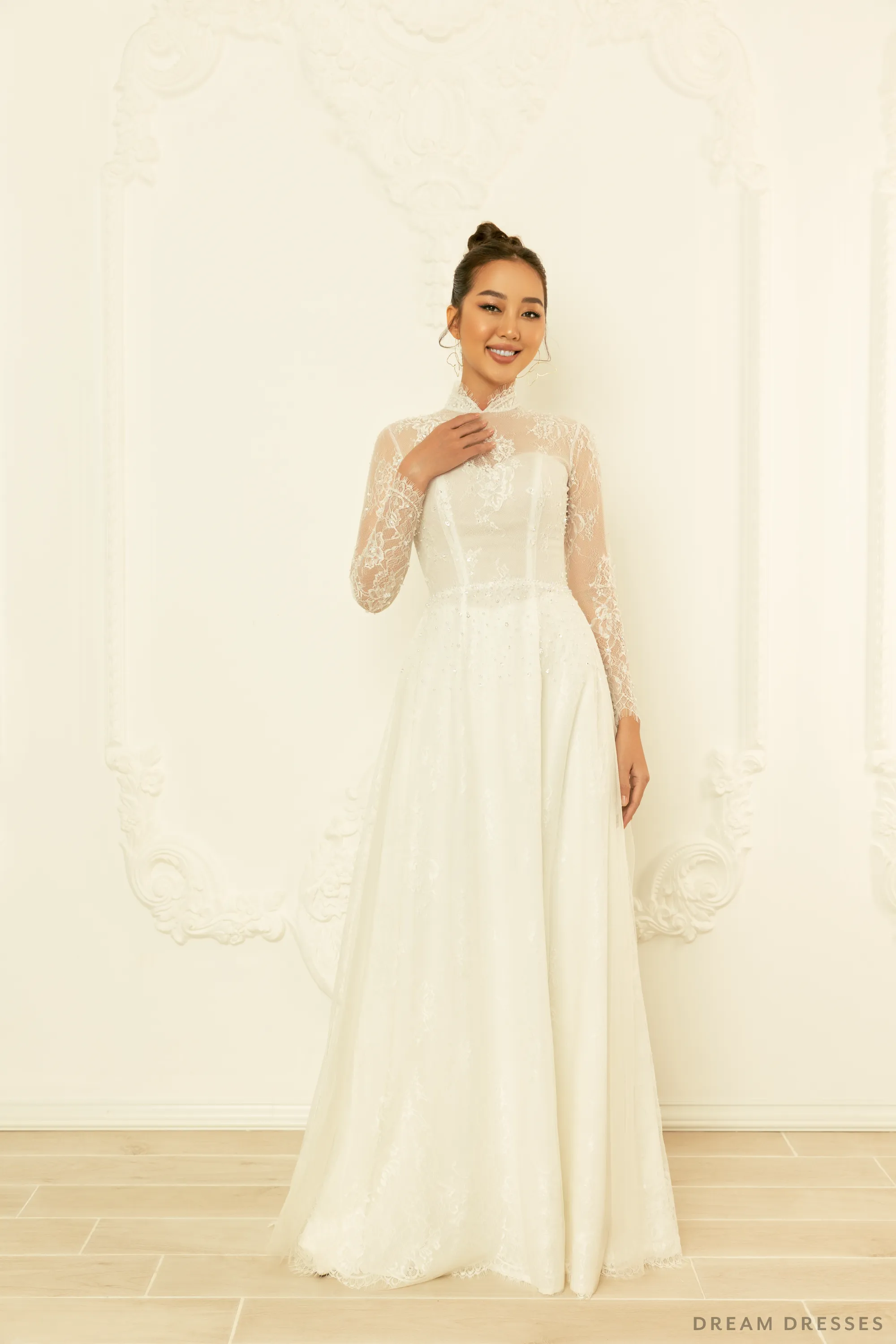White Bridal Ao Dai | Modern Vietnamese Bridal Dress (#CALIXTA)