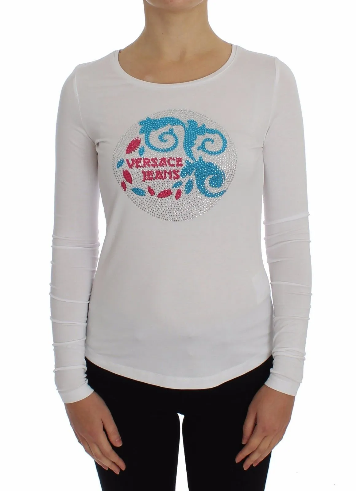 White Crewneck Graphic Print Sweater