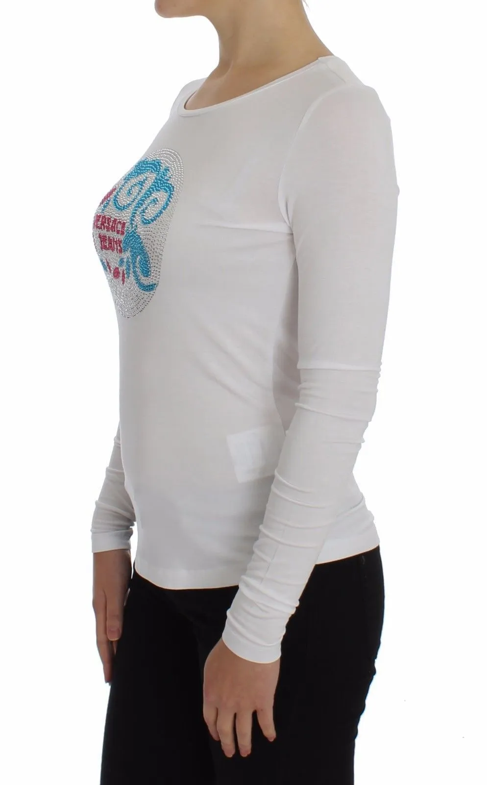 White Crewneck Graphic Print Sweater