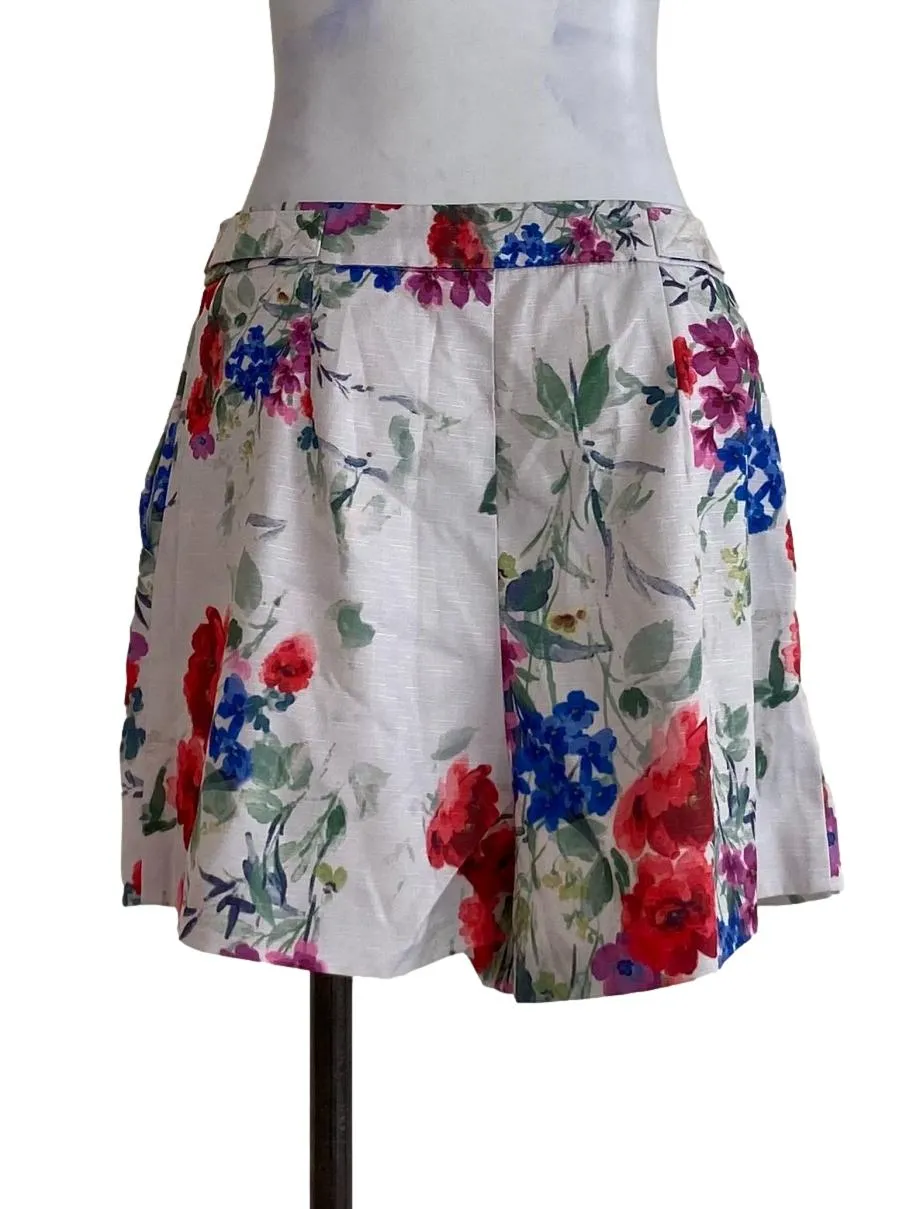 White Floral High Waisted Shorts