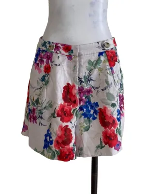 White Floral High Waisted Shorts