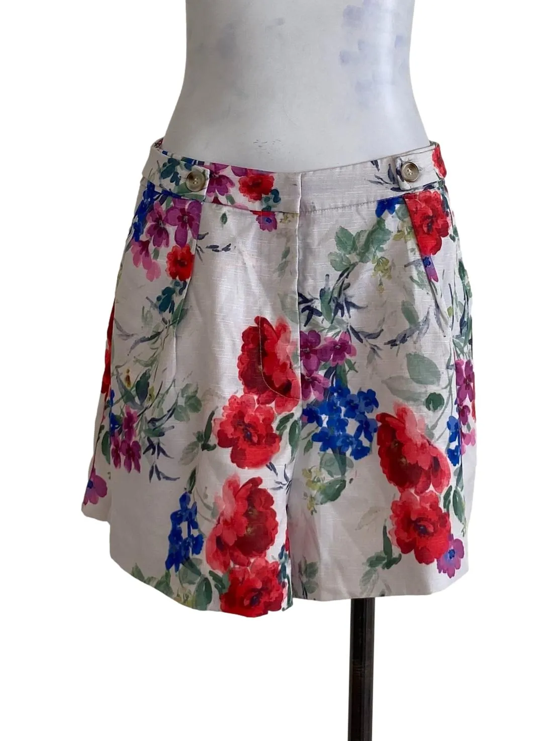 White Floral High Waisted Shorts