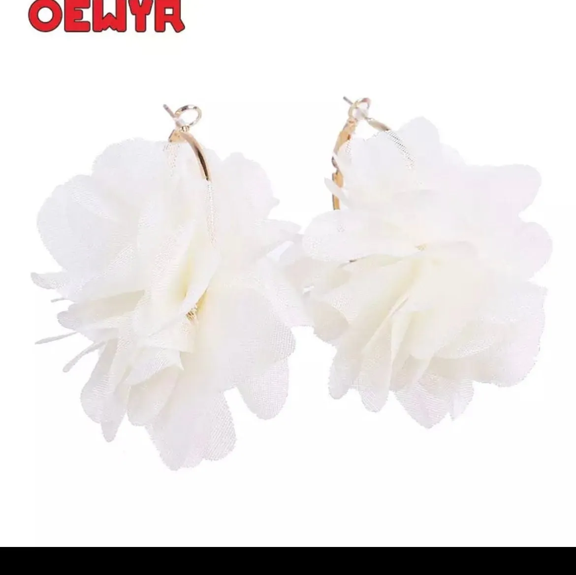 White flower earrings , white fabric feathered earrings , Snow White earrings , big white earrings , long white earrings floral