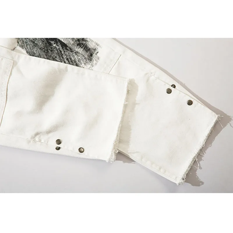 White Graphic Print Straight-Leg Denim Pants