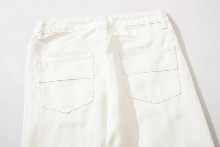 White Graphic Print Straight-Leg Denim Pants