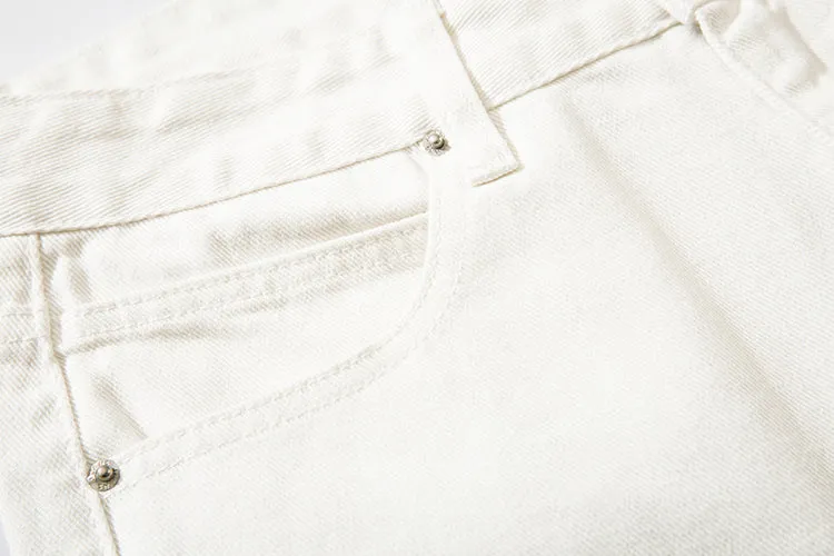 White Graphic Print Straight-Leg Denim Pants