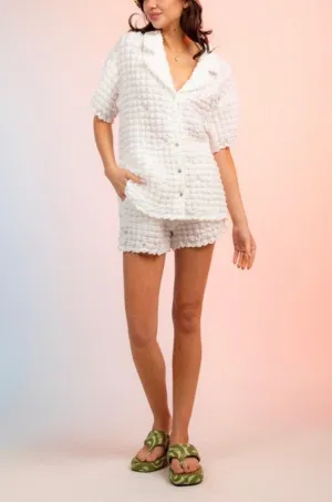 White Puffy Shorts Set
