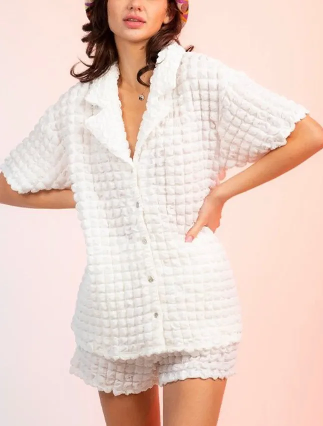 White Puffy Shorts Set