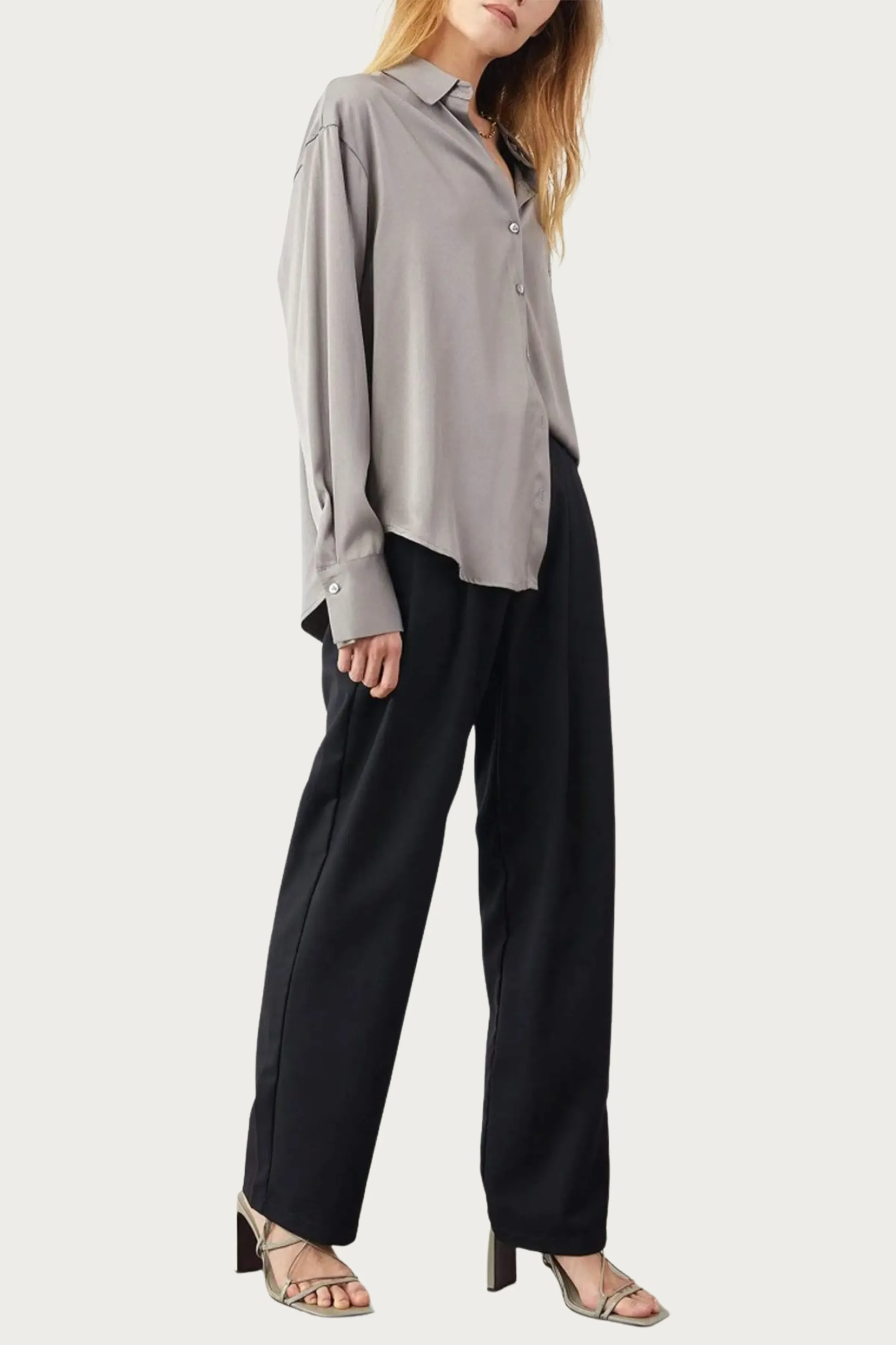 WHITLEY PLEATED TWILL WIDE-LEG PANTS