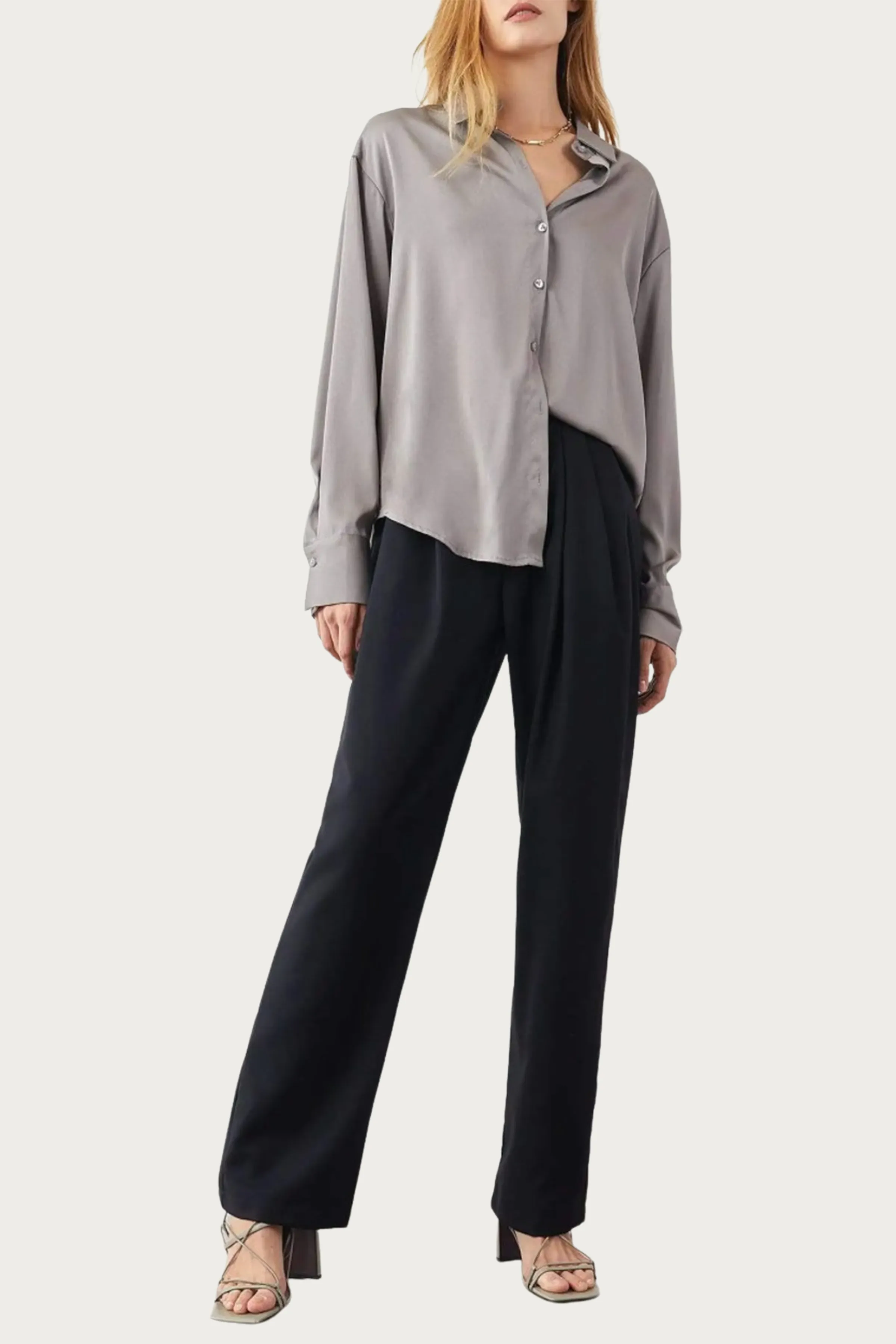 WHITLEY PLEATED TWILL WIDE-LEG PANTS