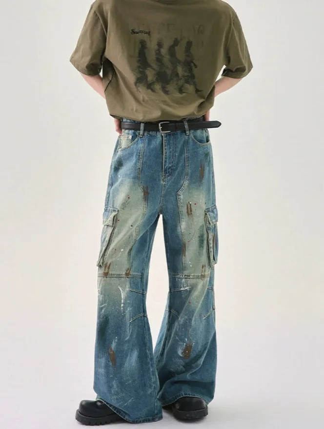 Wide-Leg Ink-Splashed Pants