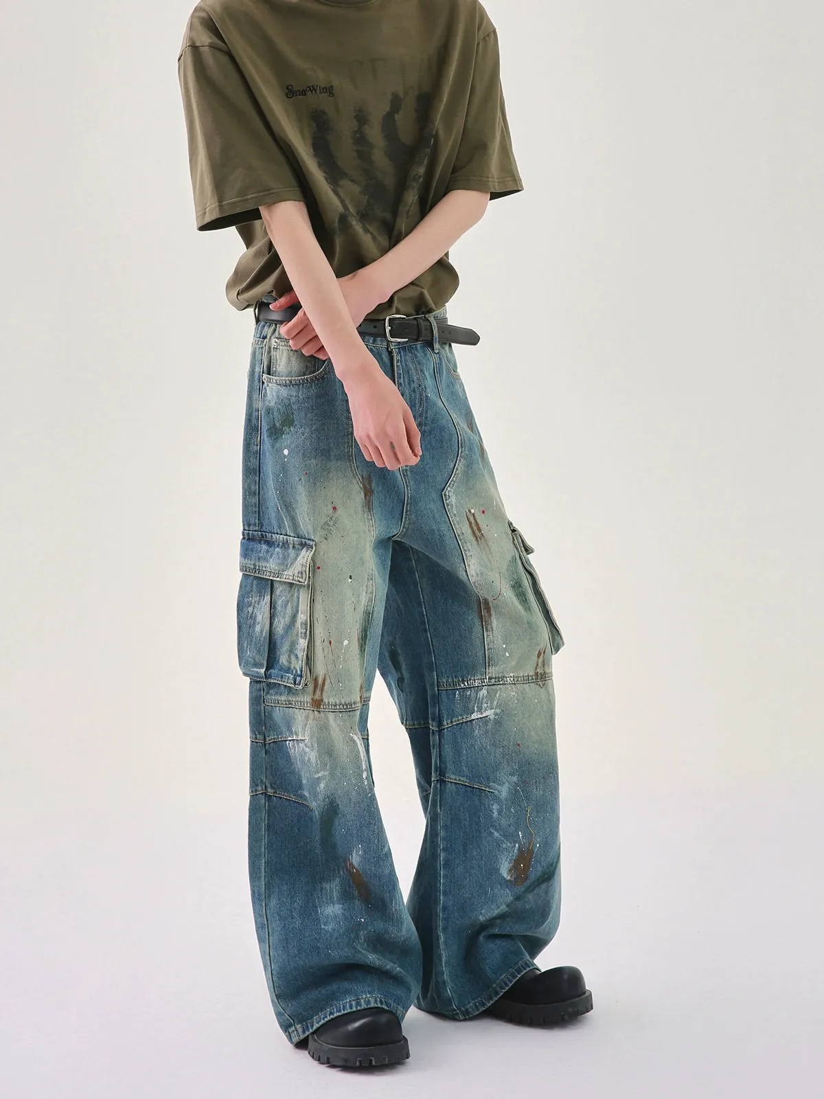 Wide-Leg Ink-Splashed Pants