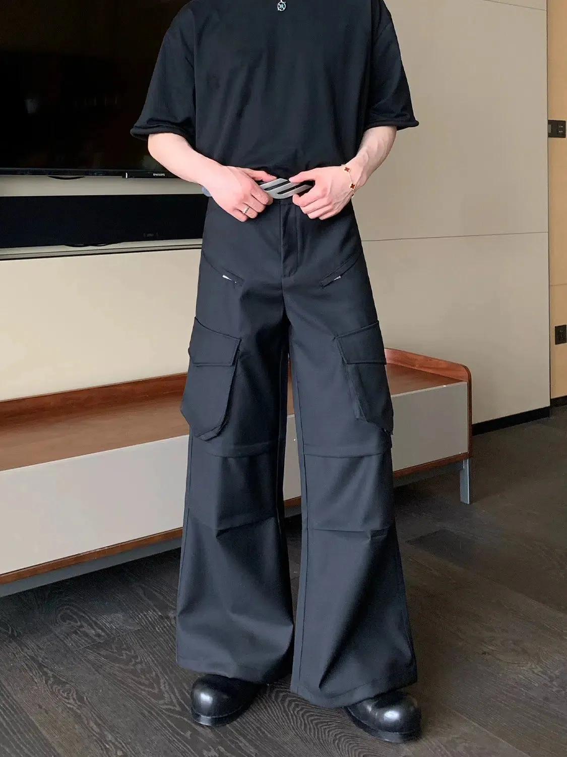 Wide-leg Straight-leg Cargo Pants